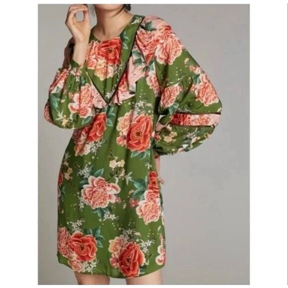 🌺 FARM Rio for Anthropologie Floral Ruffle Dress- Size Small - Picture 3 of 9